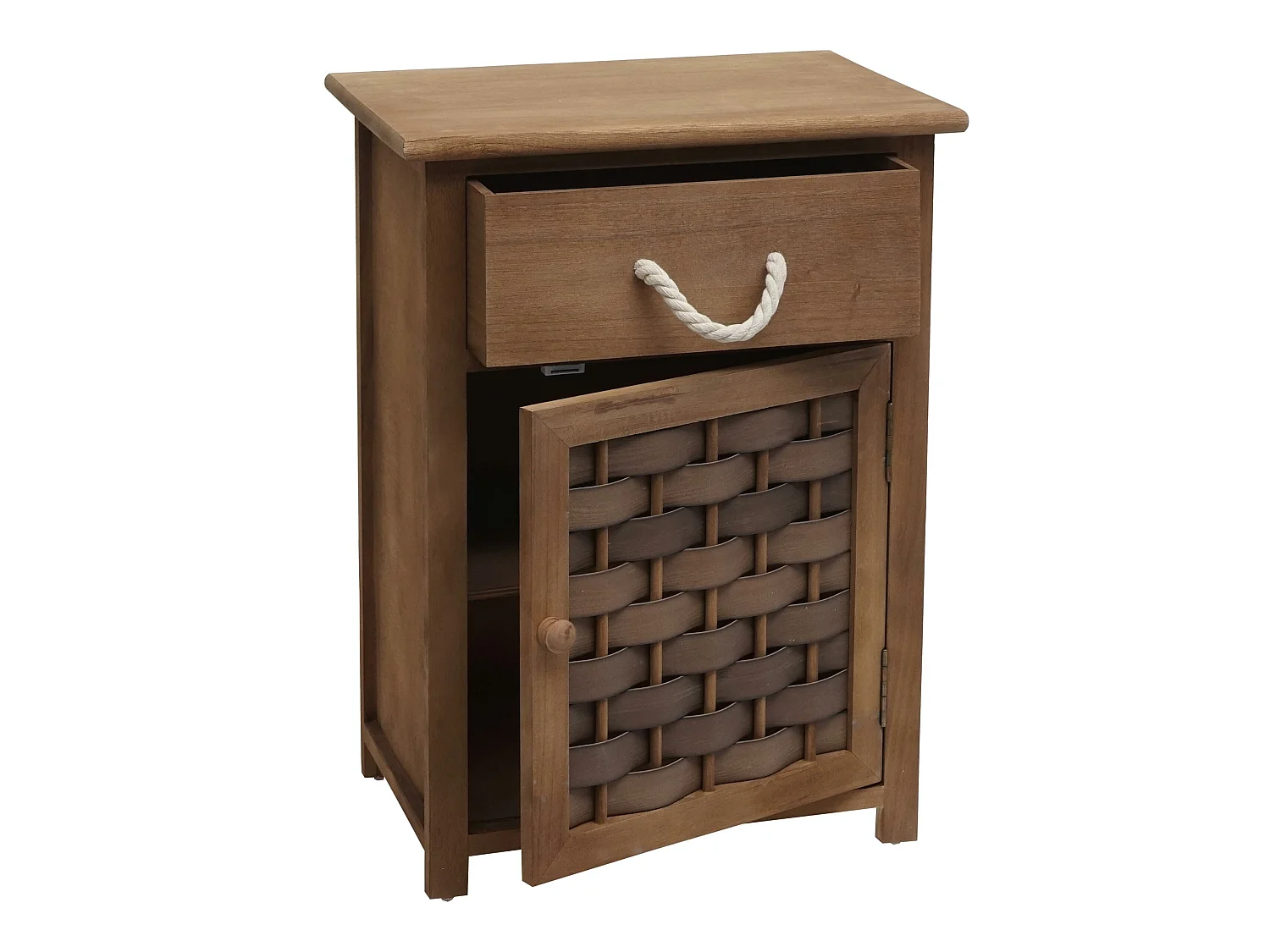 Comodino cassettiera MCW-K83 legno di paulonia polyrattan marrone scuro