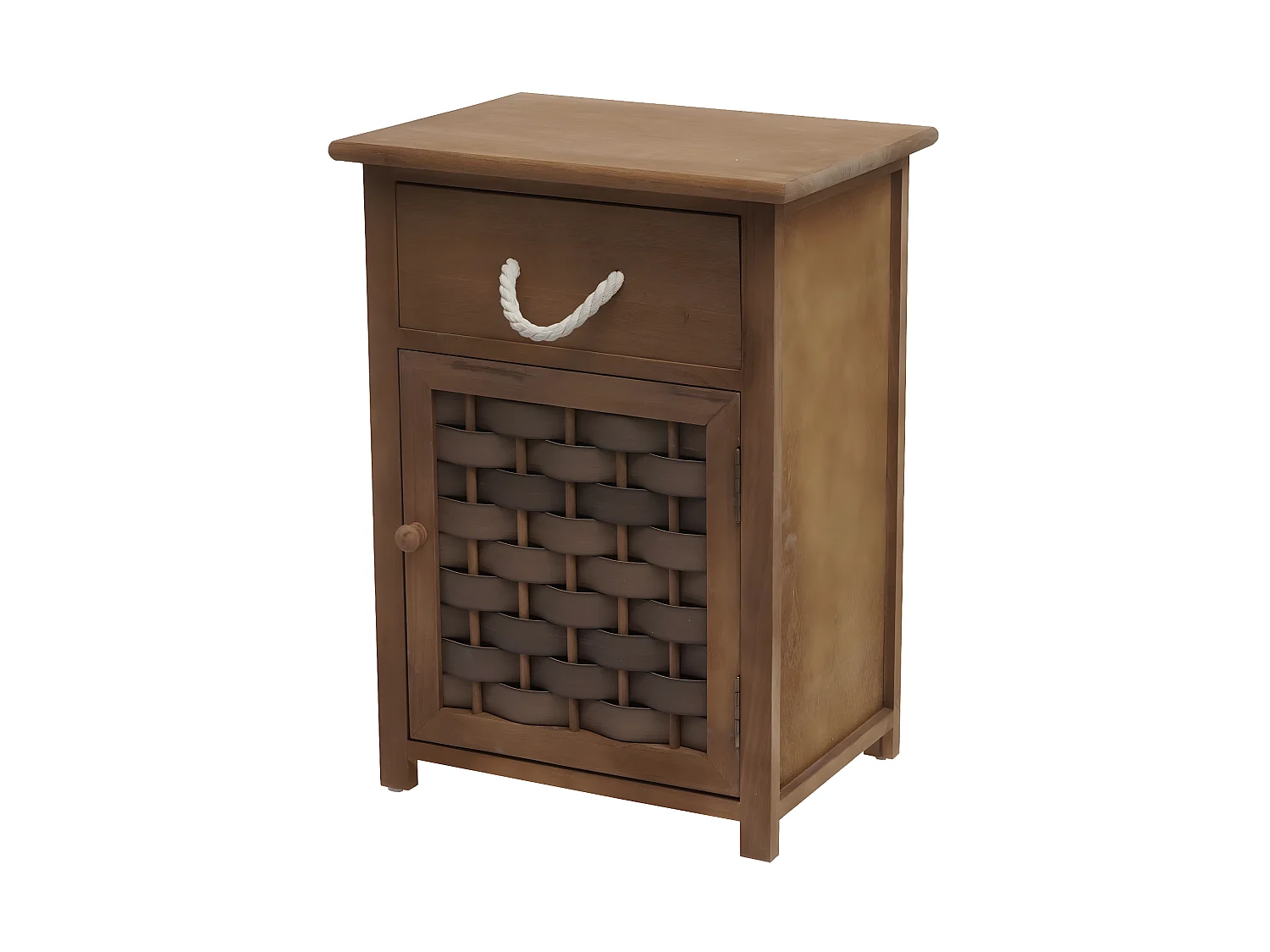 Comodino cassettiera MCW-K83 legno di paulonia polyrattan marrone scuro