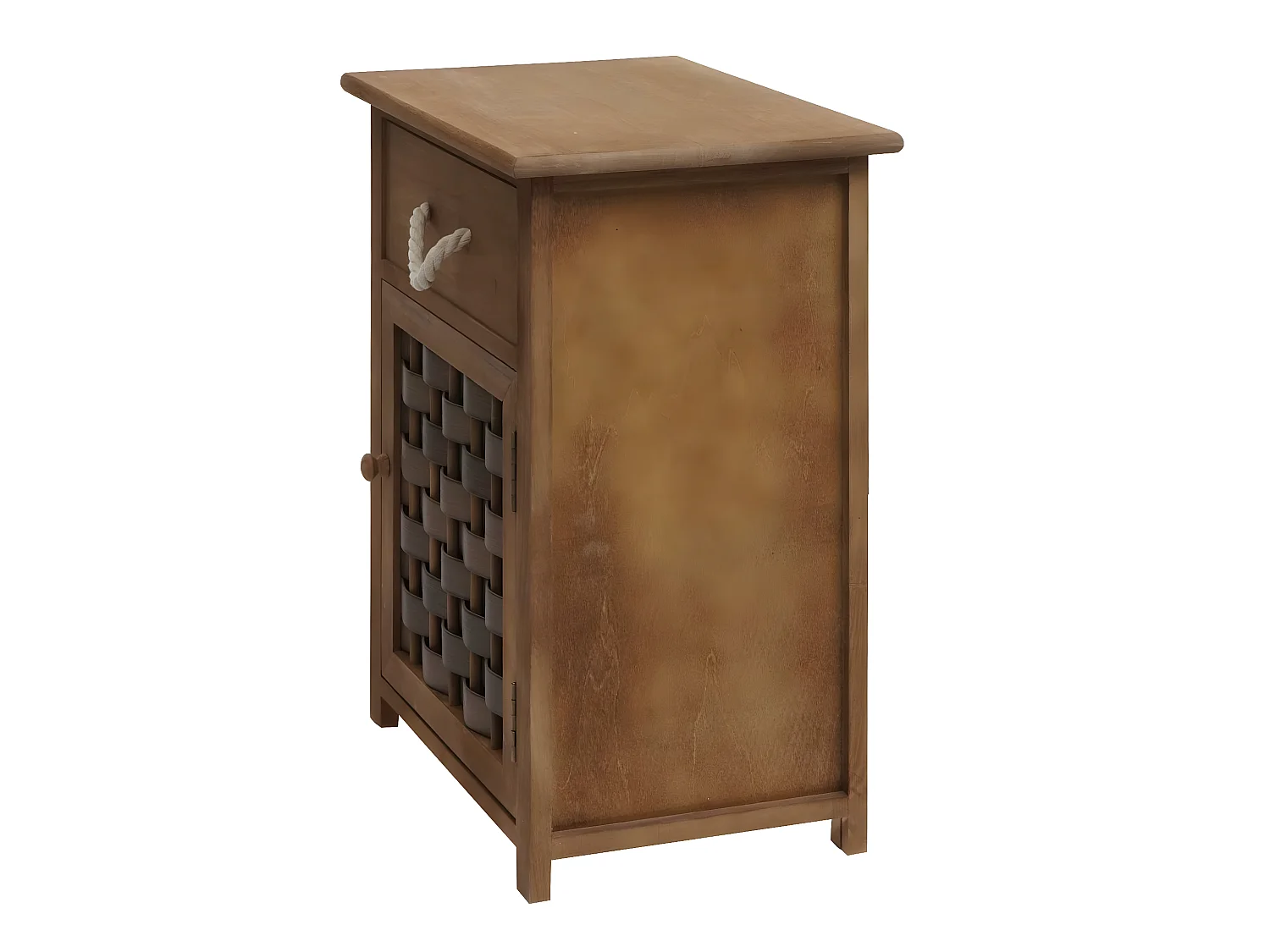 Comodino cassettiera MCW-K83 legno di paulonia polyrattan marrone scuro