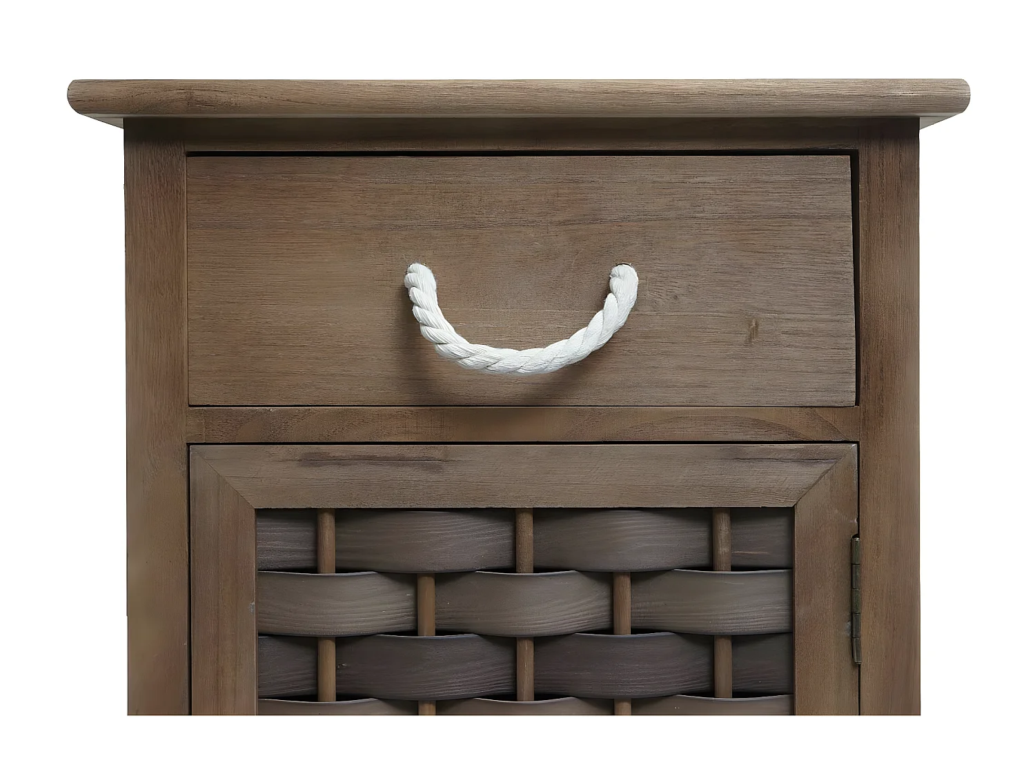 Comodino cassettiera MCW-K83 legno di paulonia polyrattan marrone scuro