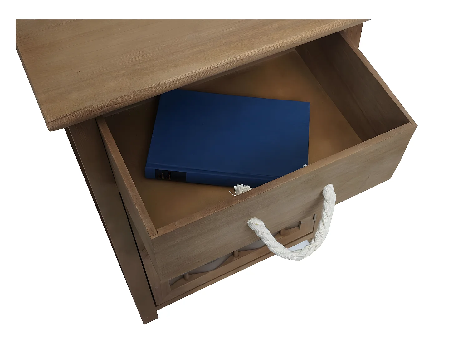 Comodino cassettiera MCW-K83 legno di paulonia polyrattan marrone scuro