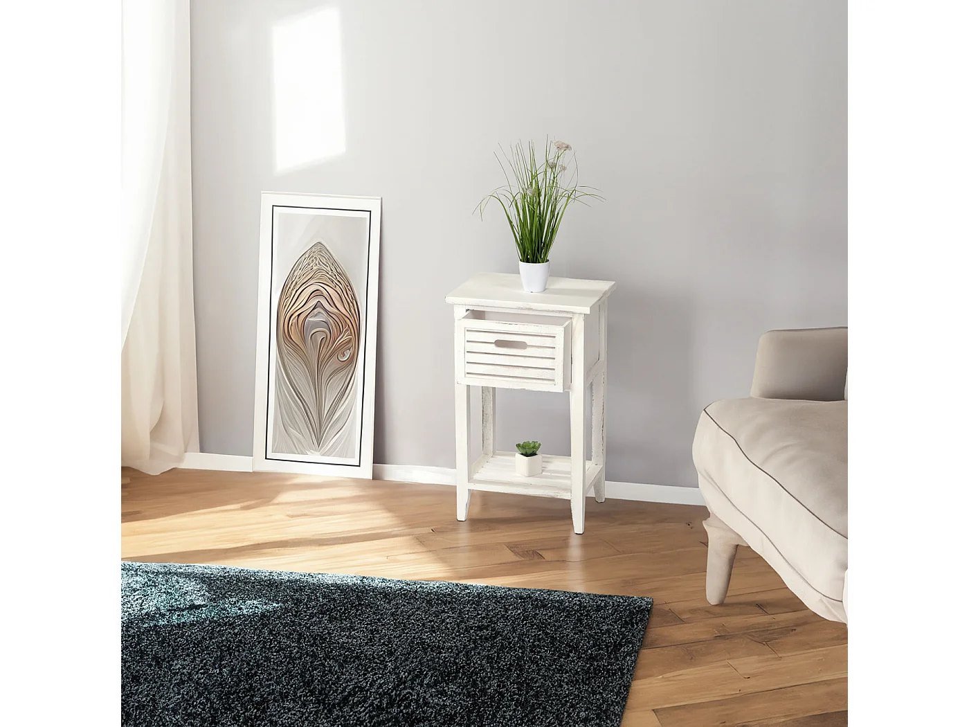 Commode tiroir look shabby,  blanc