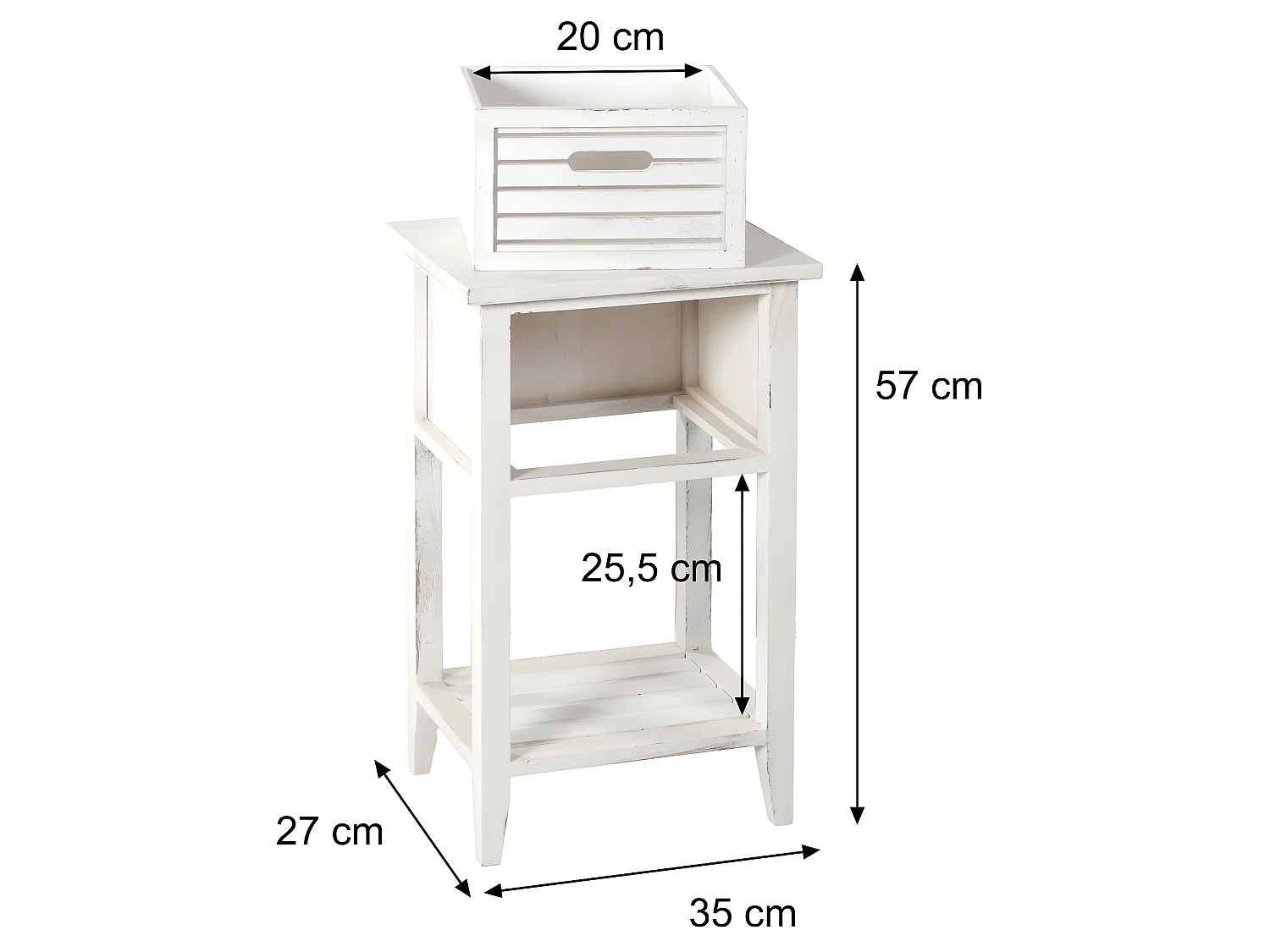 Commode tiroir look shabby,  blanc