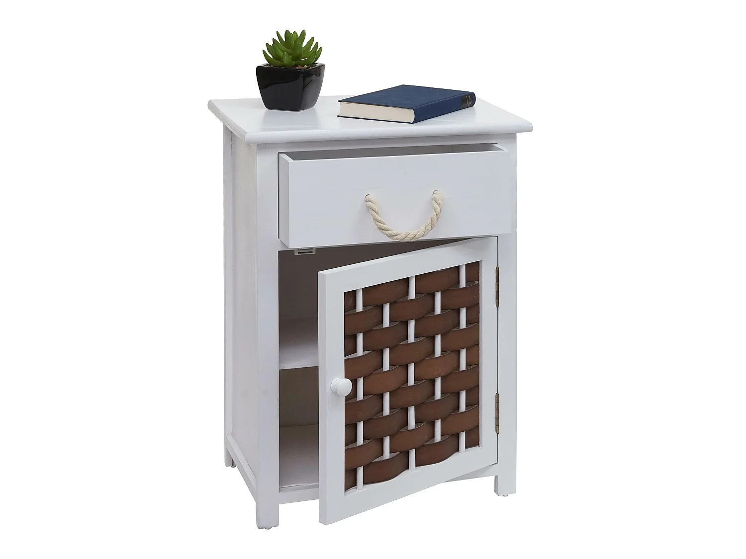 Commode MCW-K83,  blanc, poly rotin brun