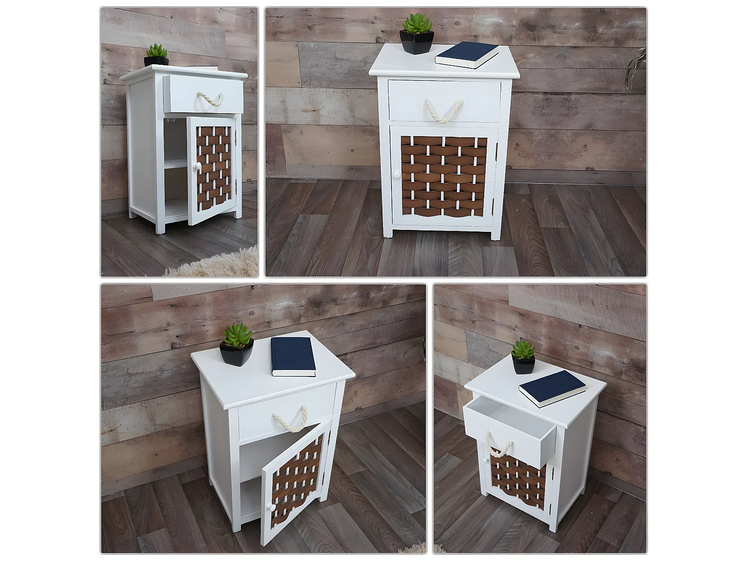 Commode MCW-K83,  blanc, poly rotin brun