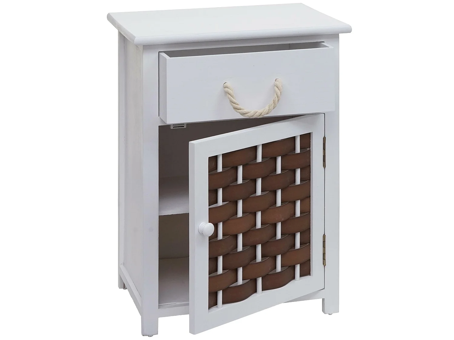 Commode MCW-K83,  blanc, poly rotin brun