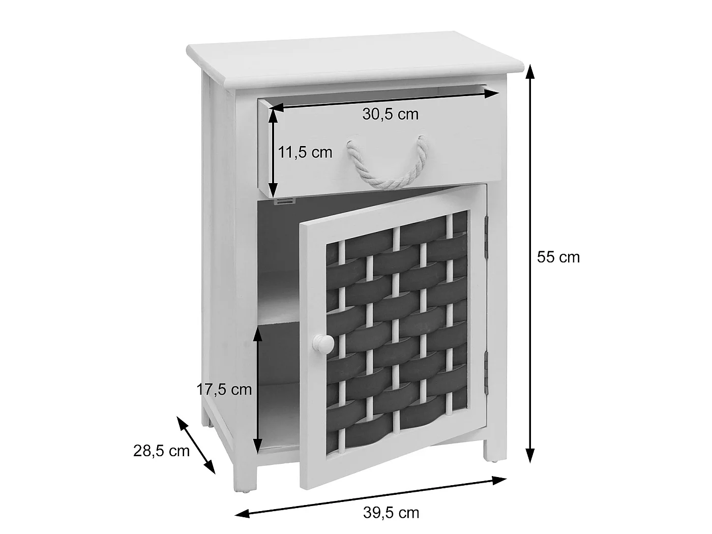 Commode MCW-K83,  blanc, poly rotin brun