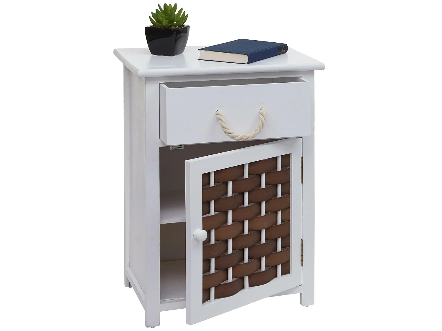 Commode MCW-K83,  blanc, poly rotin brun