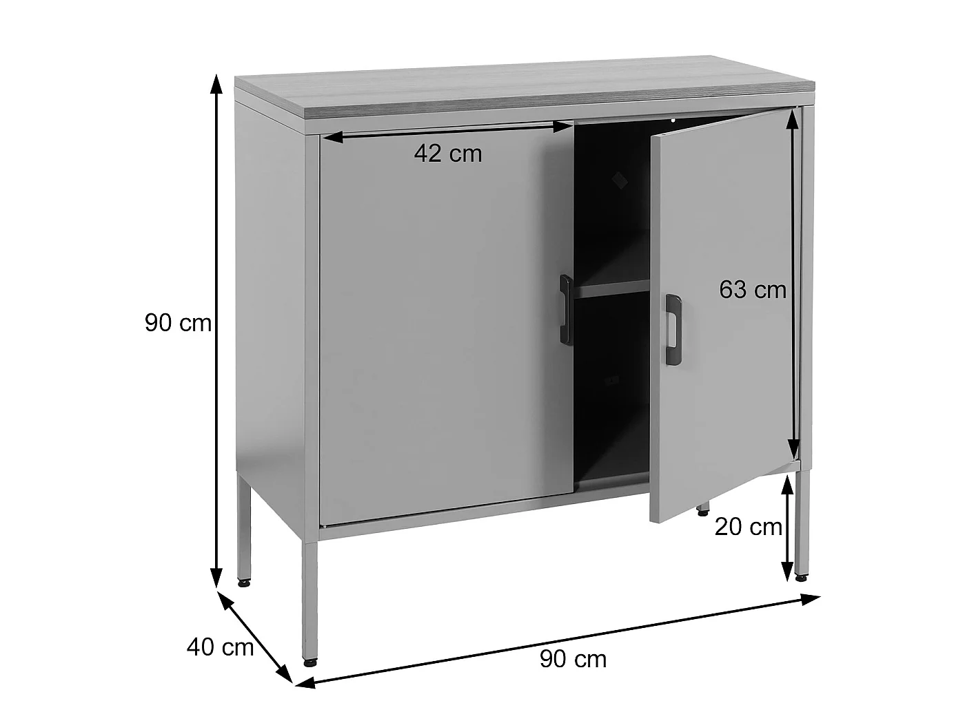 Credenza armadietto con 2 sportelli MCW-L84 metallo MDF 90x90x40cm nero
