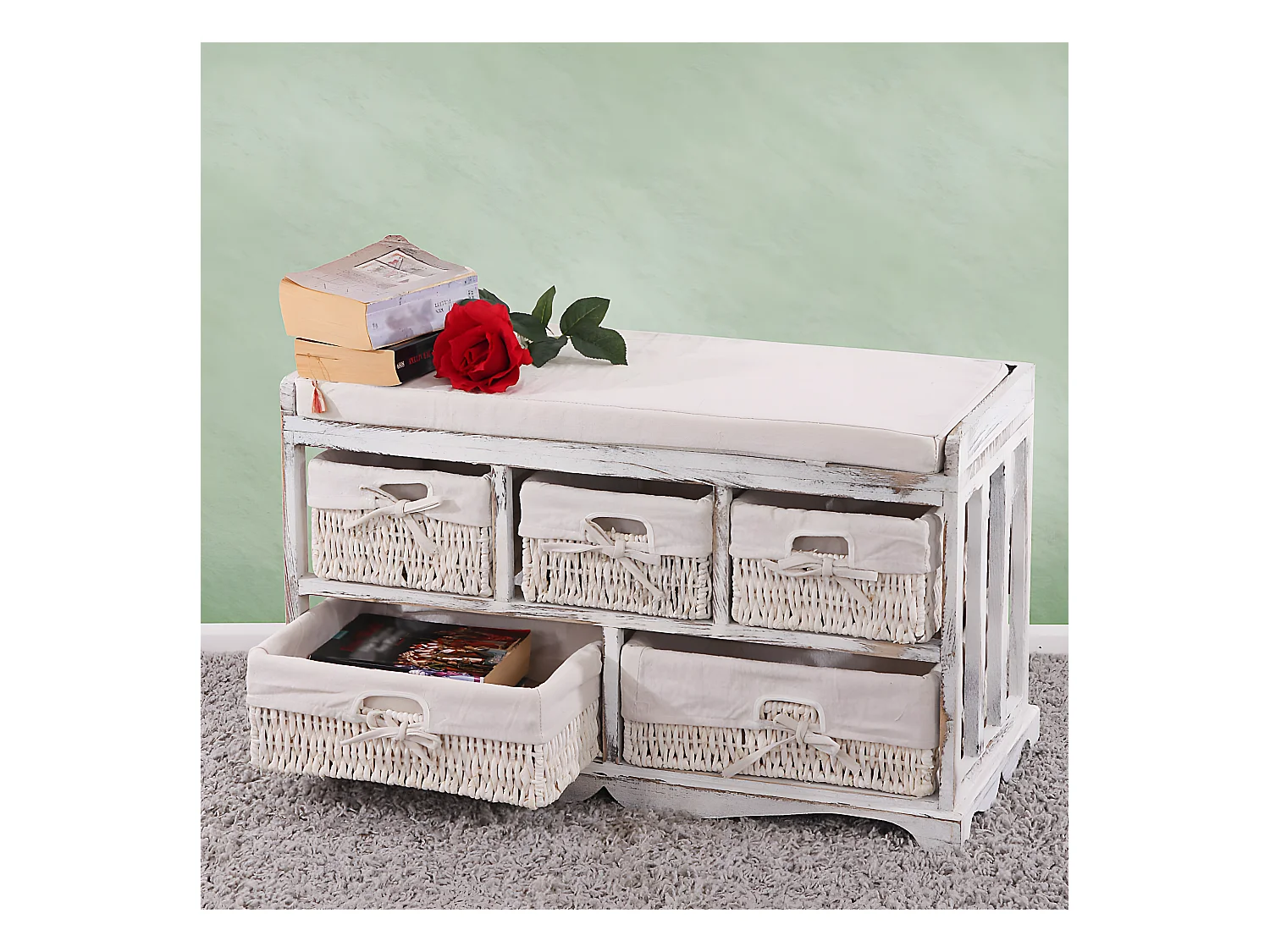 Commode et banc 5 tiroirs,  blanc