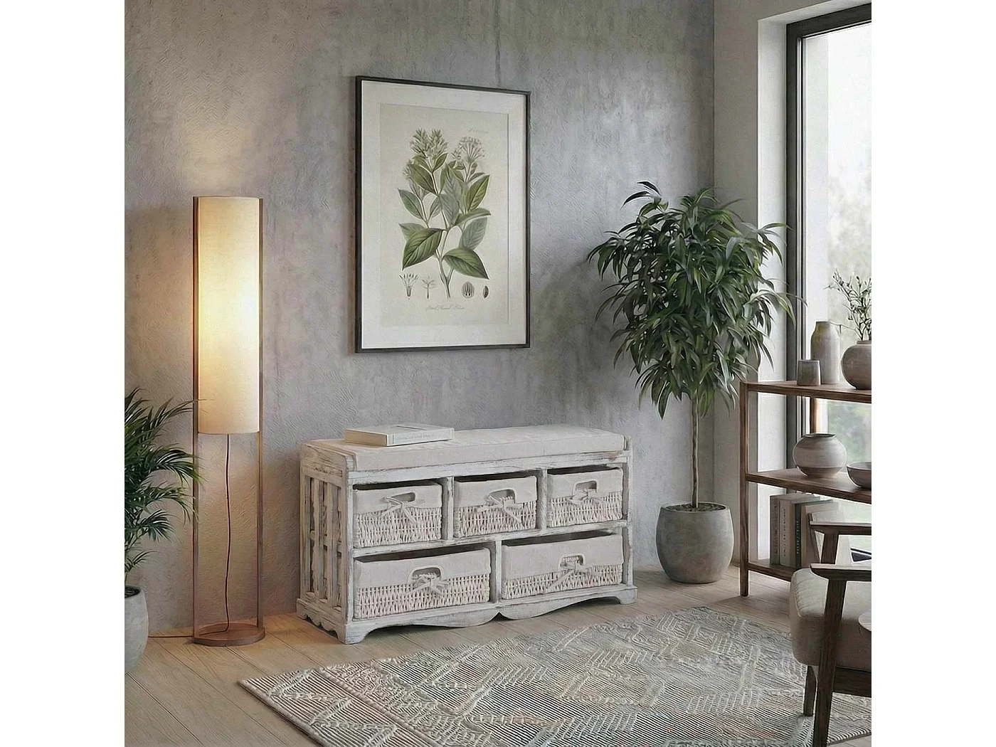 Commode et banc 5 tiroirs,  blanc