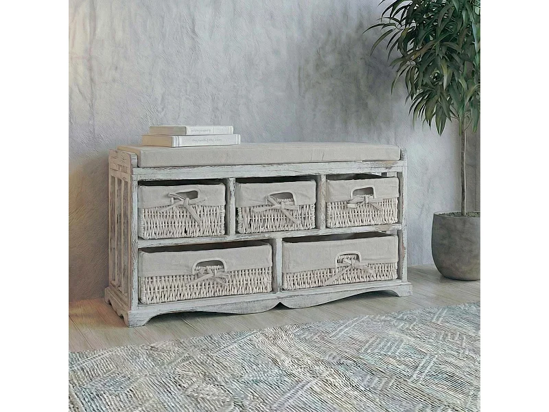 Commode et banc 5 tiroirs,  blanc