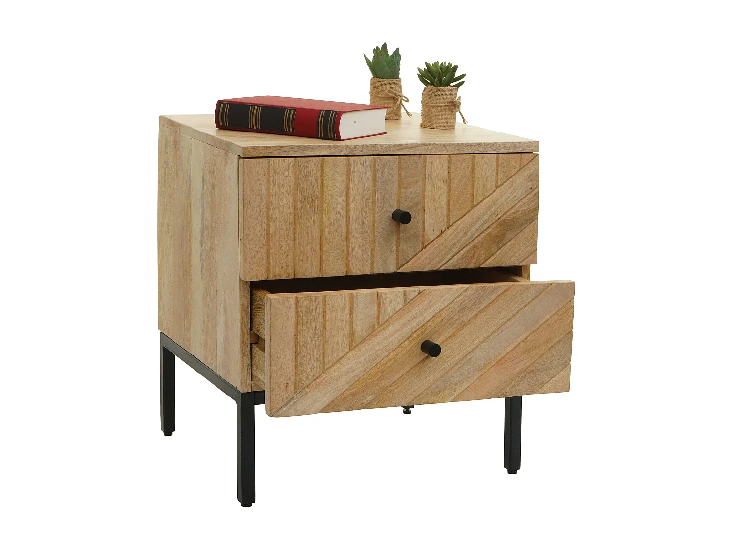 Nachttisch MCW-L95, Kommode Beistelltisch Nachtschrank Schrank, Schublade Mango-Holz 51x45x40cm MVG-zertifiziert, natur