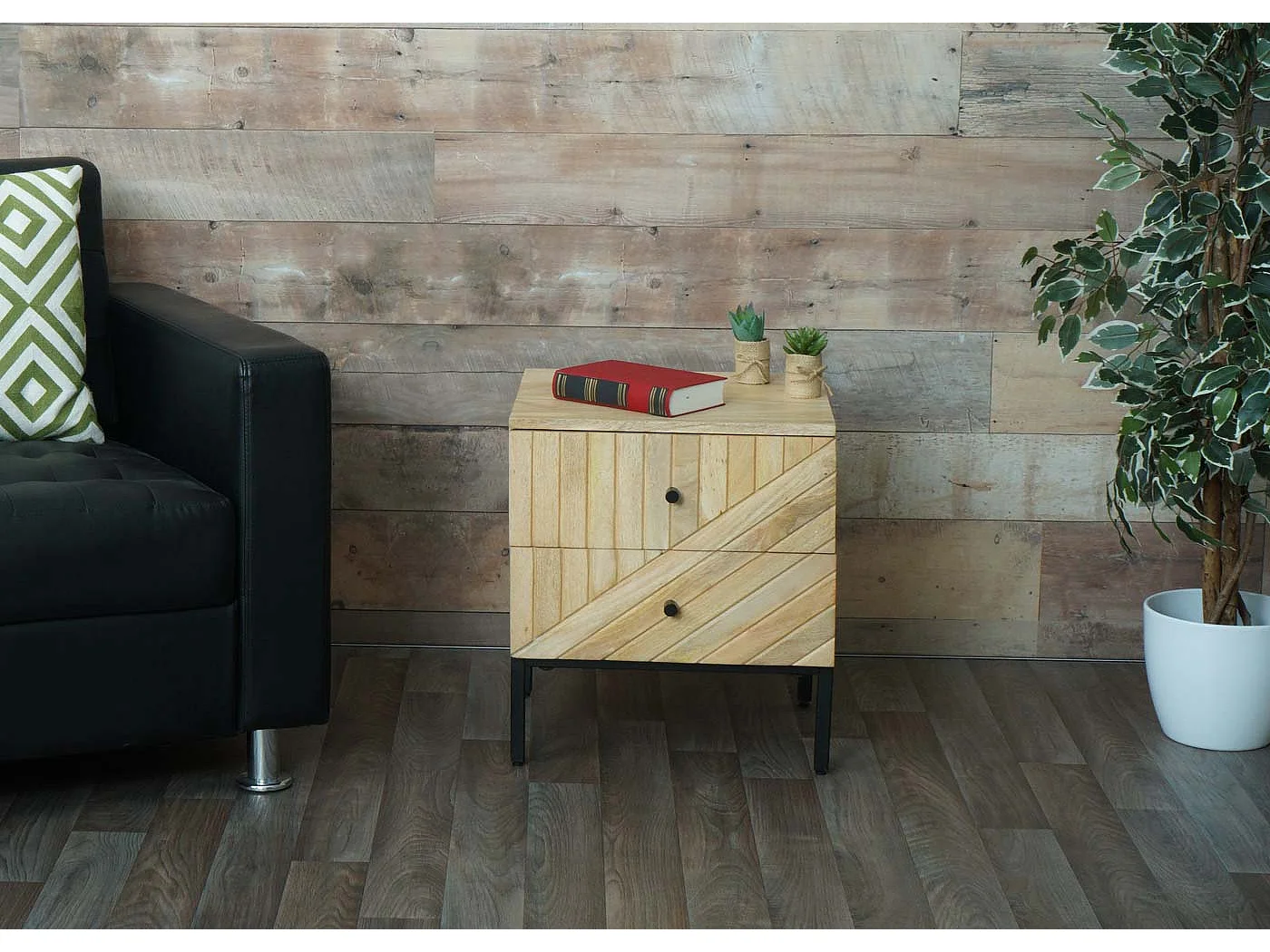 Nachttisch MCW-L95, Kommode Beistelltisch Nachtschrank Schrank, Schublade Mango-Holz 51x45x40cm MVG-zertifiziert, natur