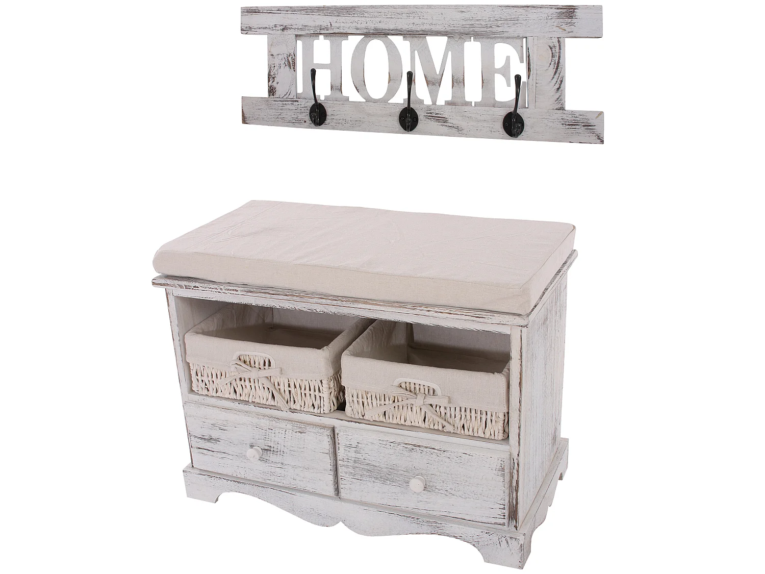 Roupeiro com banco Shabby (4 peças),  branco