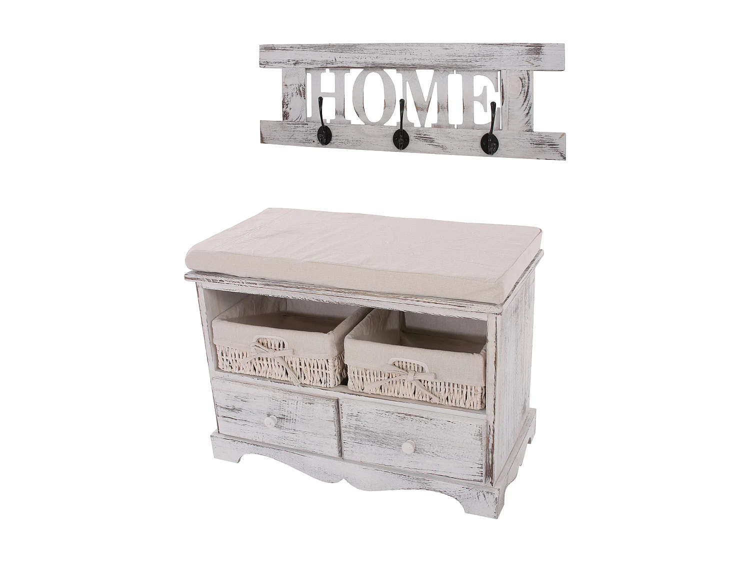 Vestiaire avec banc Shabby (4 pièces),  blanc
