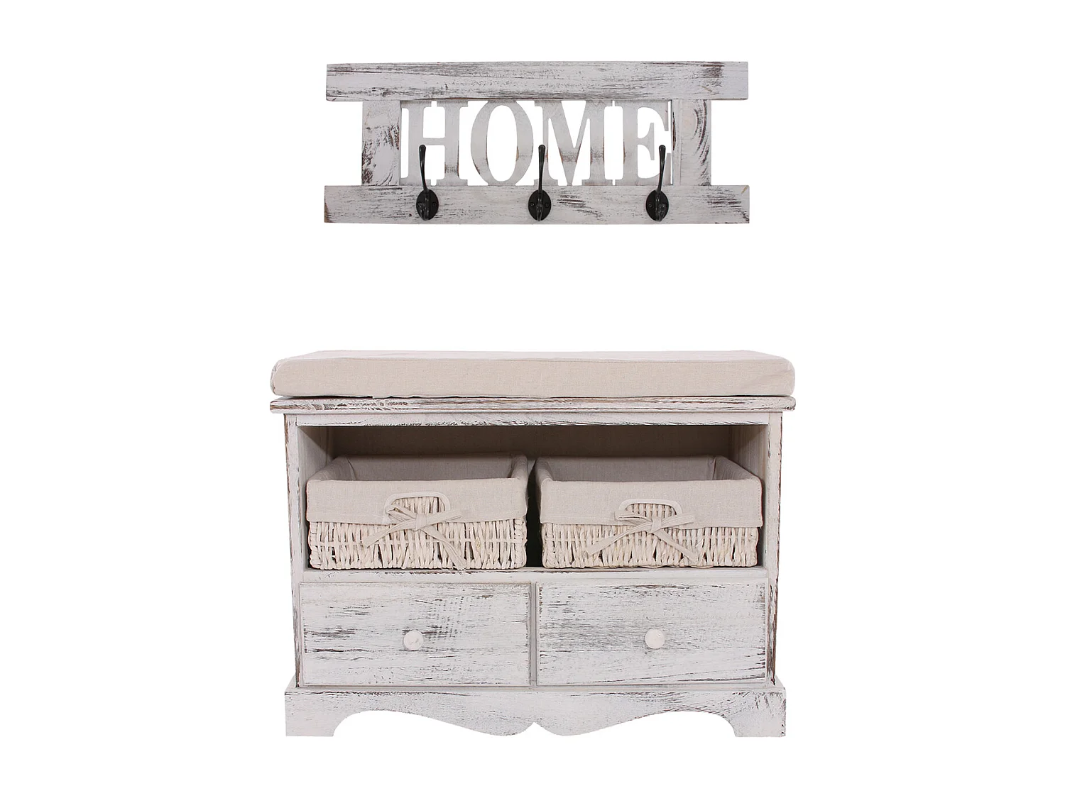 Vestiaire avec banc Shabby (4 pièces),  blanc