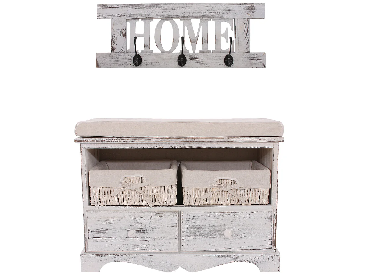 Garderobekast met bankje Shabby (4-delig),  wit