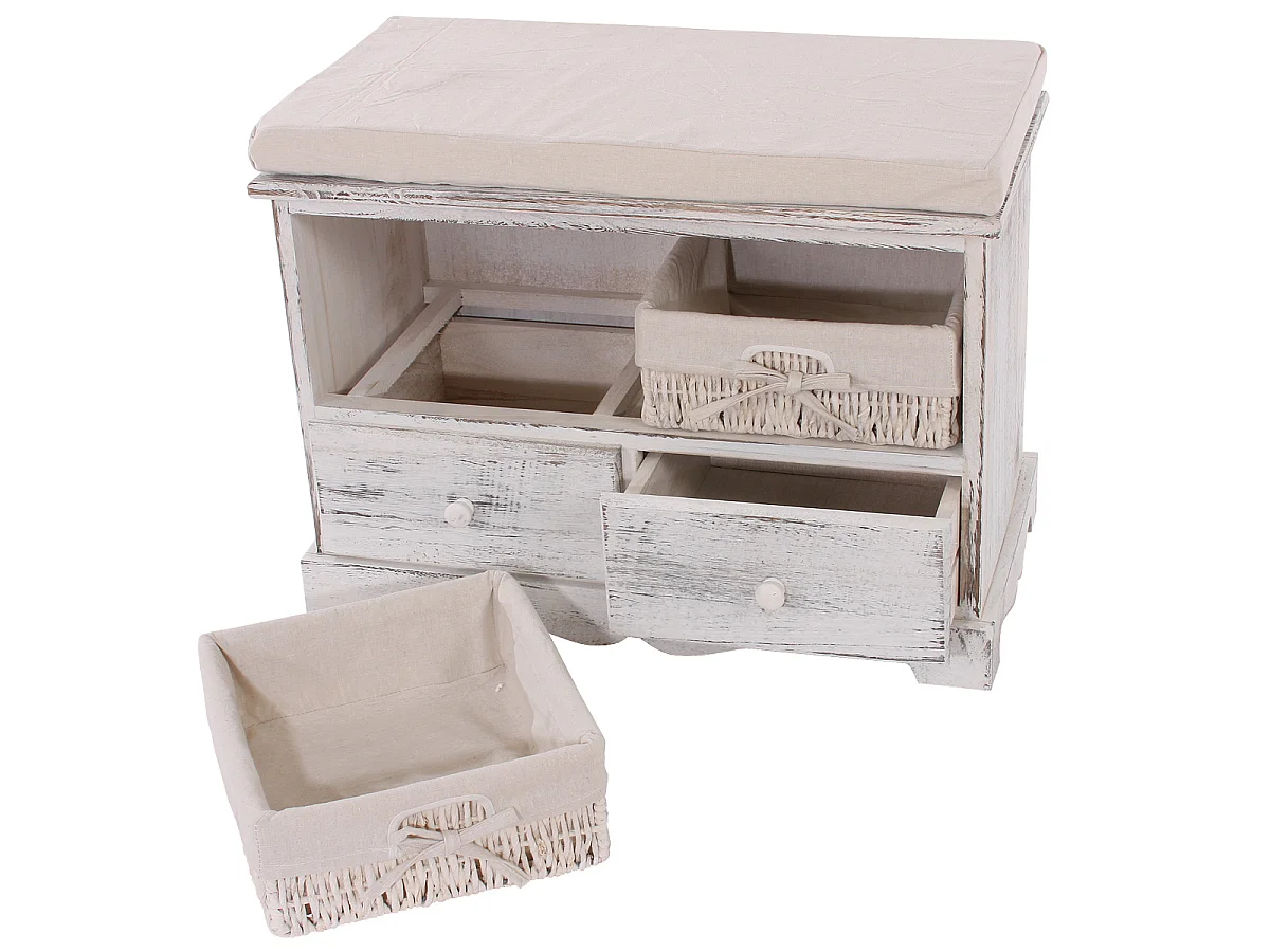 Garderobekast met bankje Shabby (4-delig),  wit