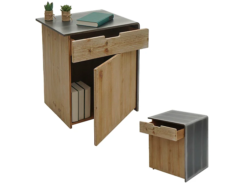 Comodino cassettiera armadietto con cassetto design industriale MCW-L76 60x50x40cm legno di abete naturale e nero