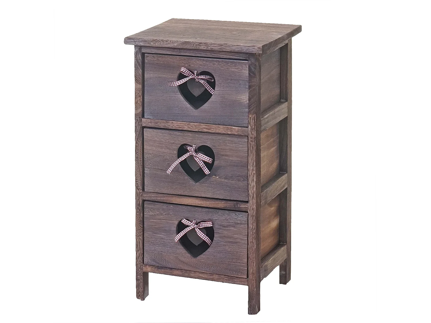 Kommode Forli, Schubladenkommode Schrank, 3 Schubladen mit Herzen 55x29x25cm, Shabby-Look, Vintage, braun
