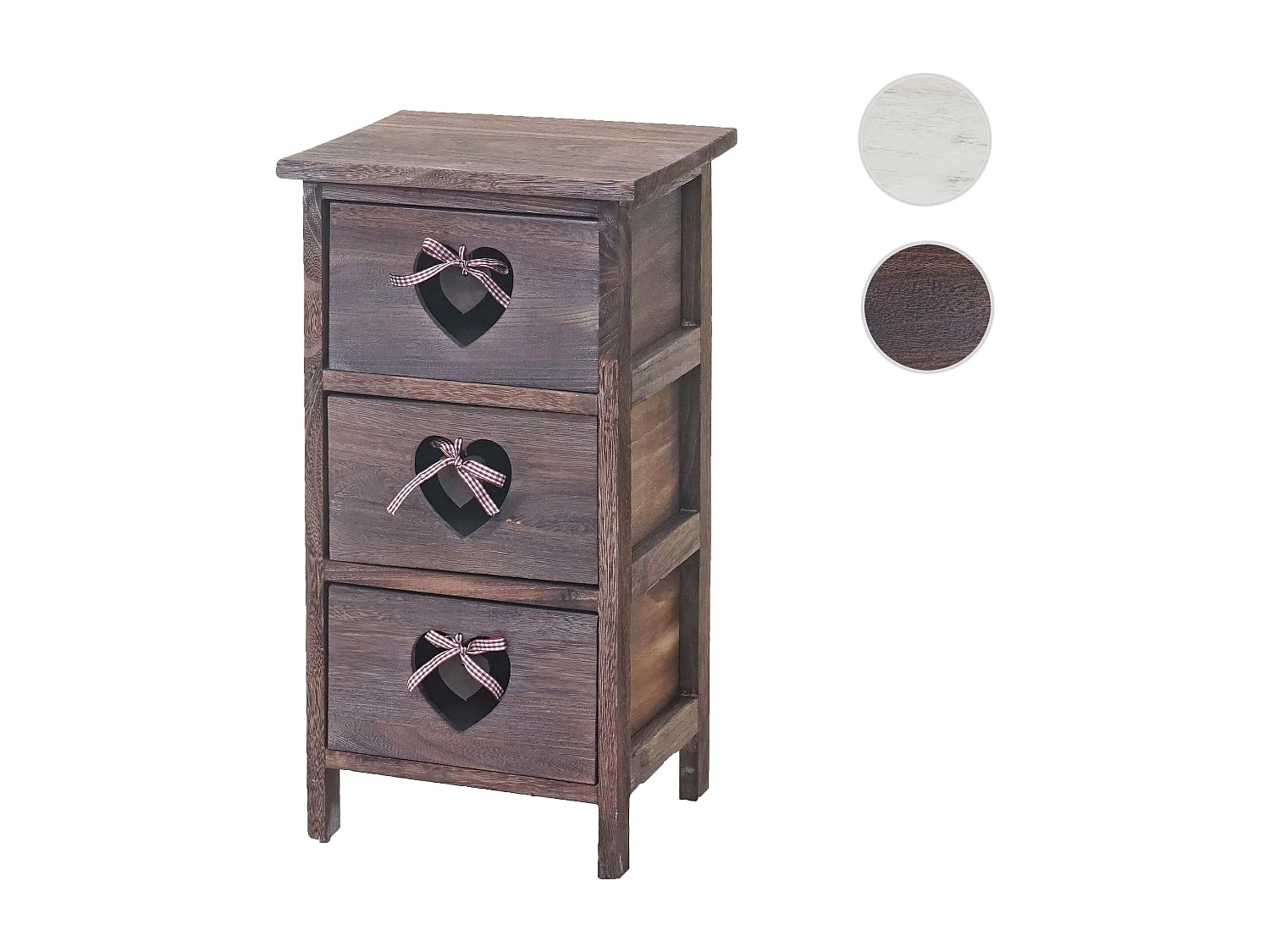 Kommode Forli, Schubladenkommode Schrank, 3 Schubladen mit Herzen 55x29x25cm, Shabby-Look, Vintage, braun