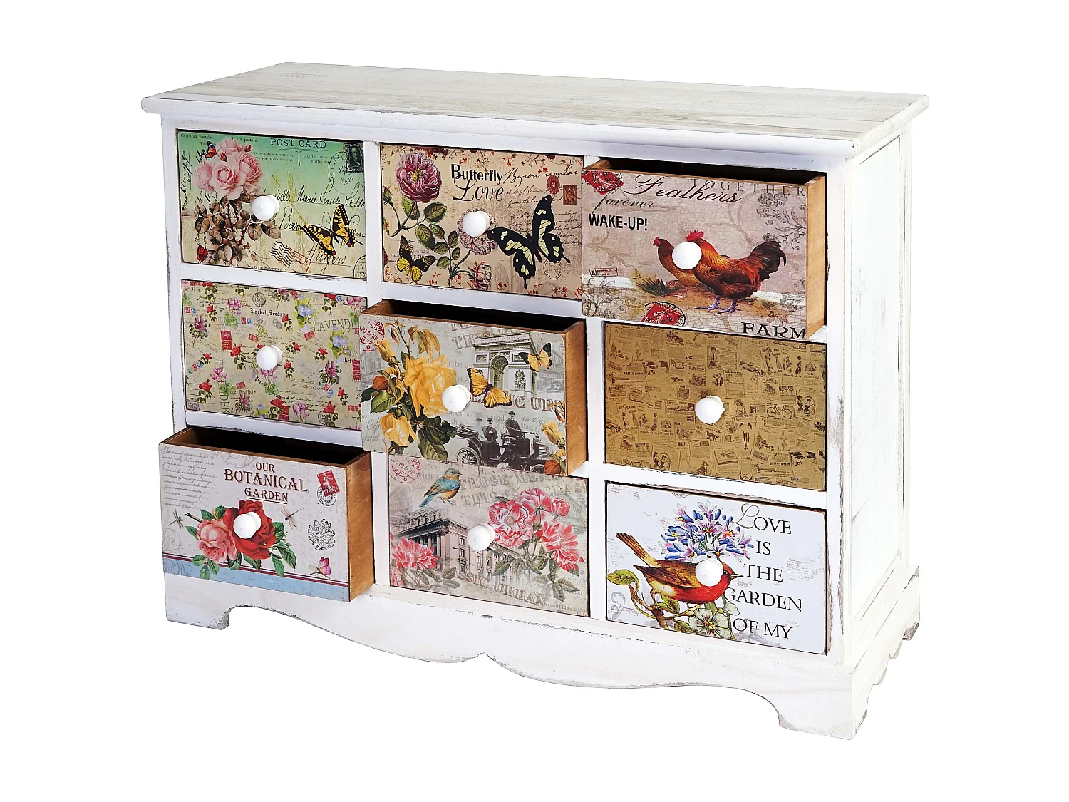 Kommode Venlo, Schubladenschrank Shabby-Look, Vintage, 9 Schubladen 60x79x30cm