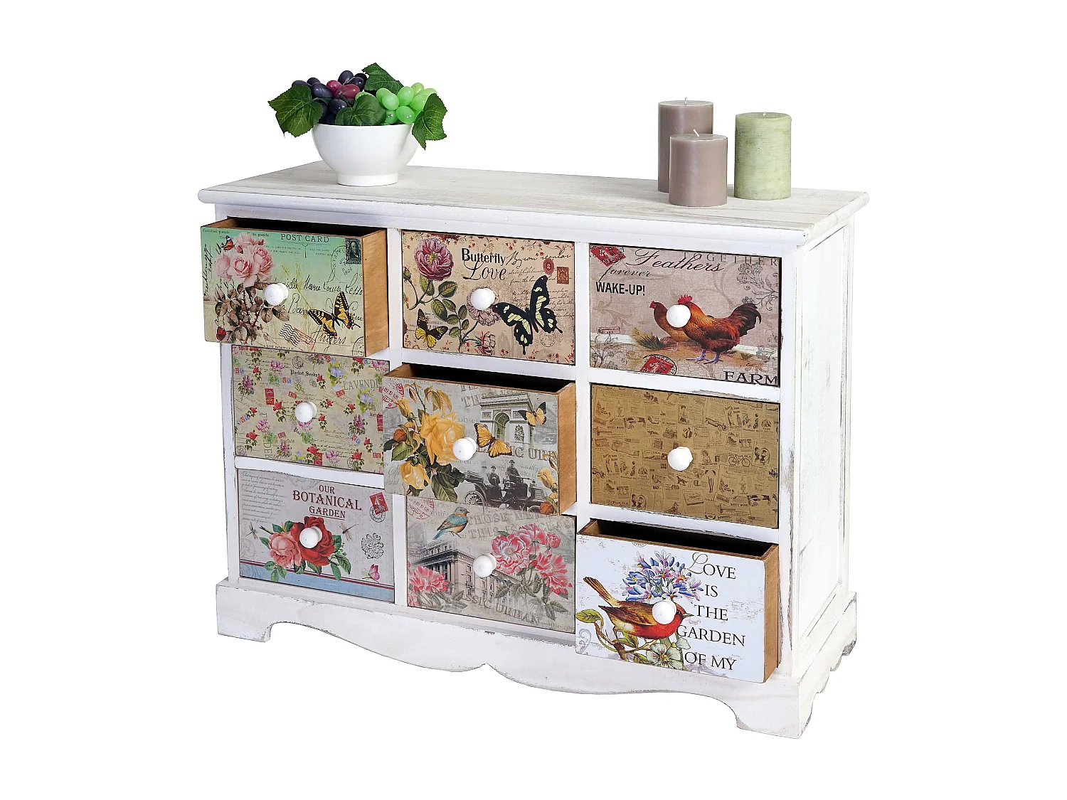 Kommode Venlo, Schubladenschrank Shabby-Look, Vintage, 9 Schubladen 60x79x30cm