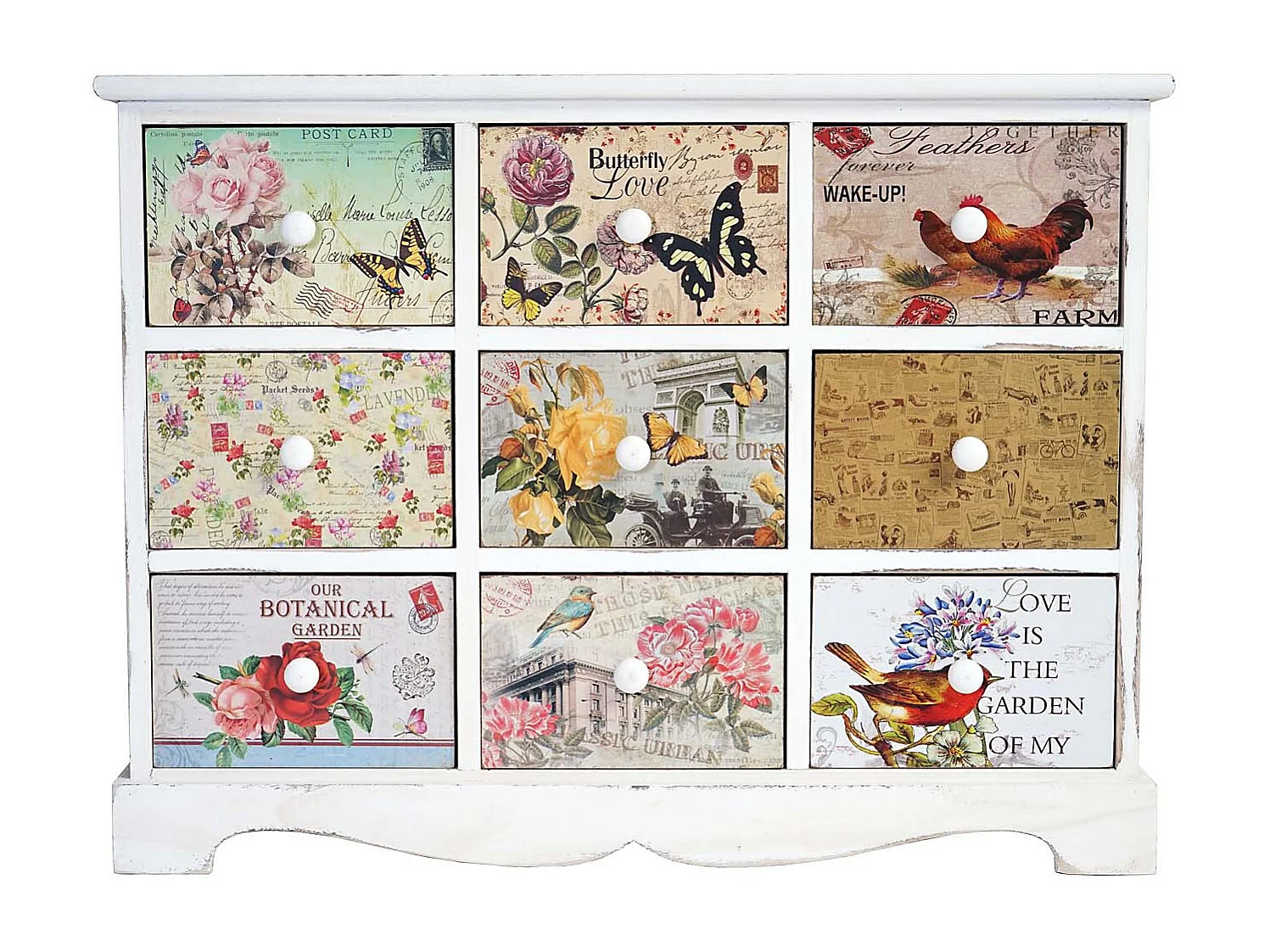 Kommode Venlo, Schubladenschrank Shabby-Look, Vintage, 9 Schubladen 60x79x30cm