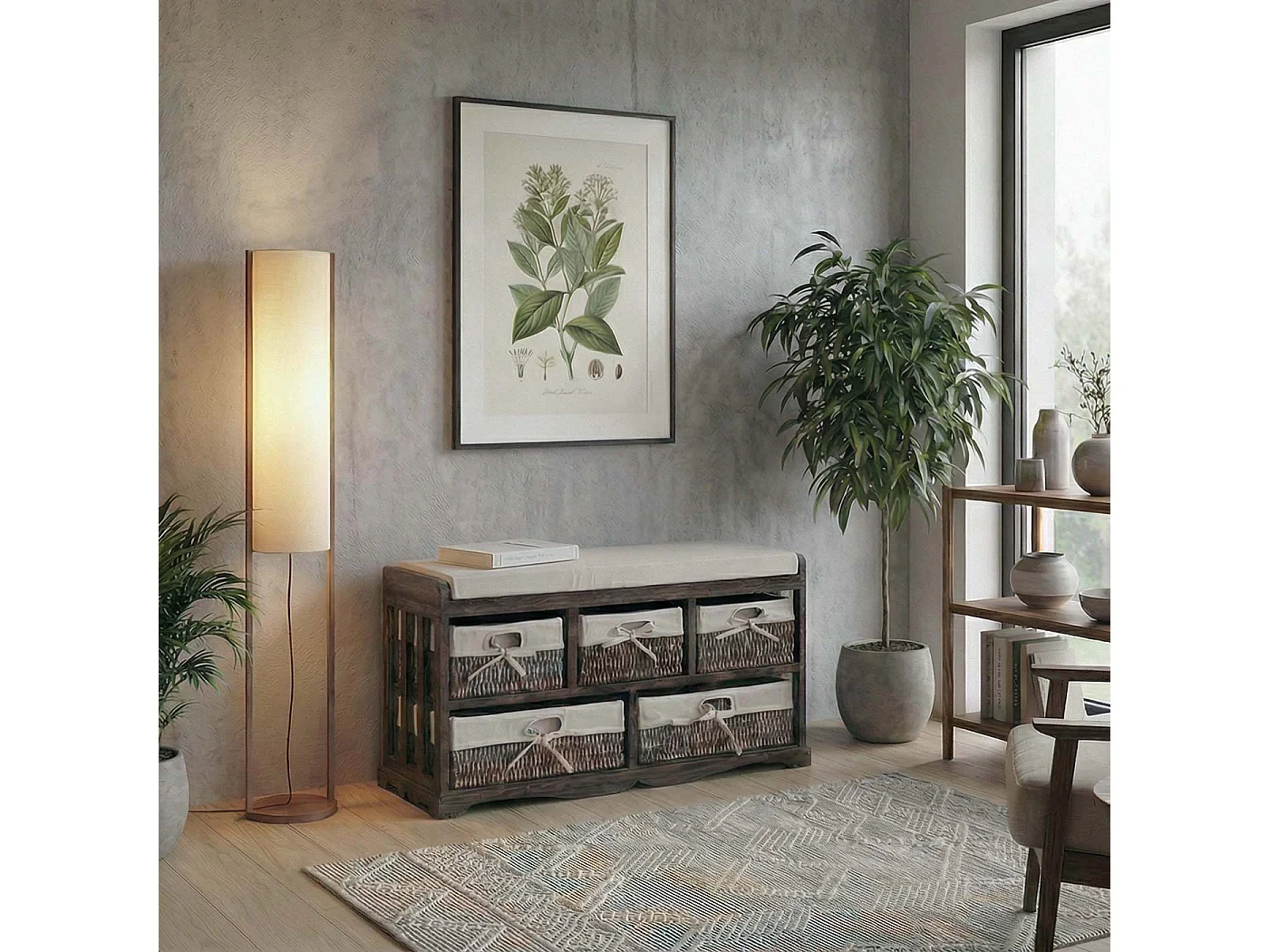 Komoda i ławka z 5 szufladami,  brązowa