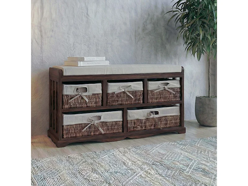 Commode et banc 5 tiroirs,  marron