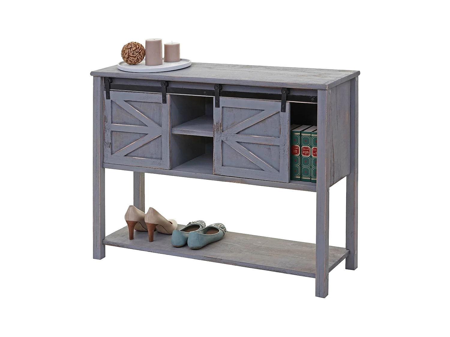 Commode MCW-D57, Commode MCW-D57, armoire avec porte glissante, buffet, 81x102x34cm style shabby, vintage, gris foncé