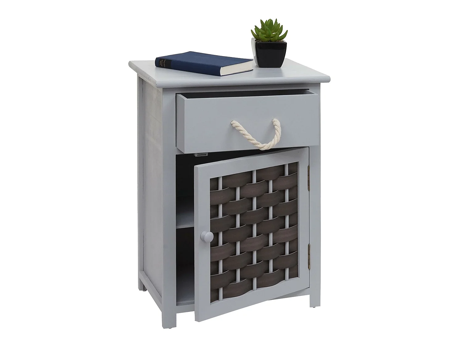 Commode MCW-K83,  gris, poly rotin gris foncé