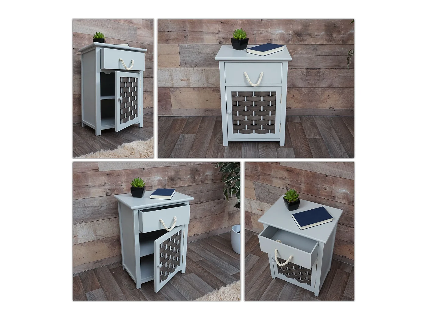 Commode MCW-K83,  gris, poly rotin gris foncé