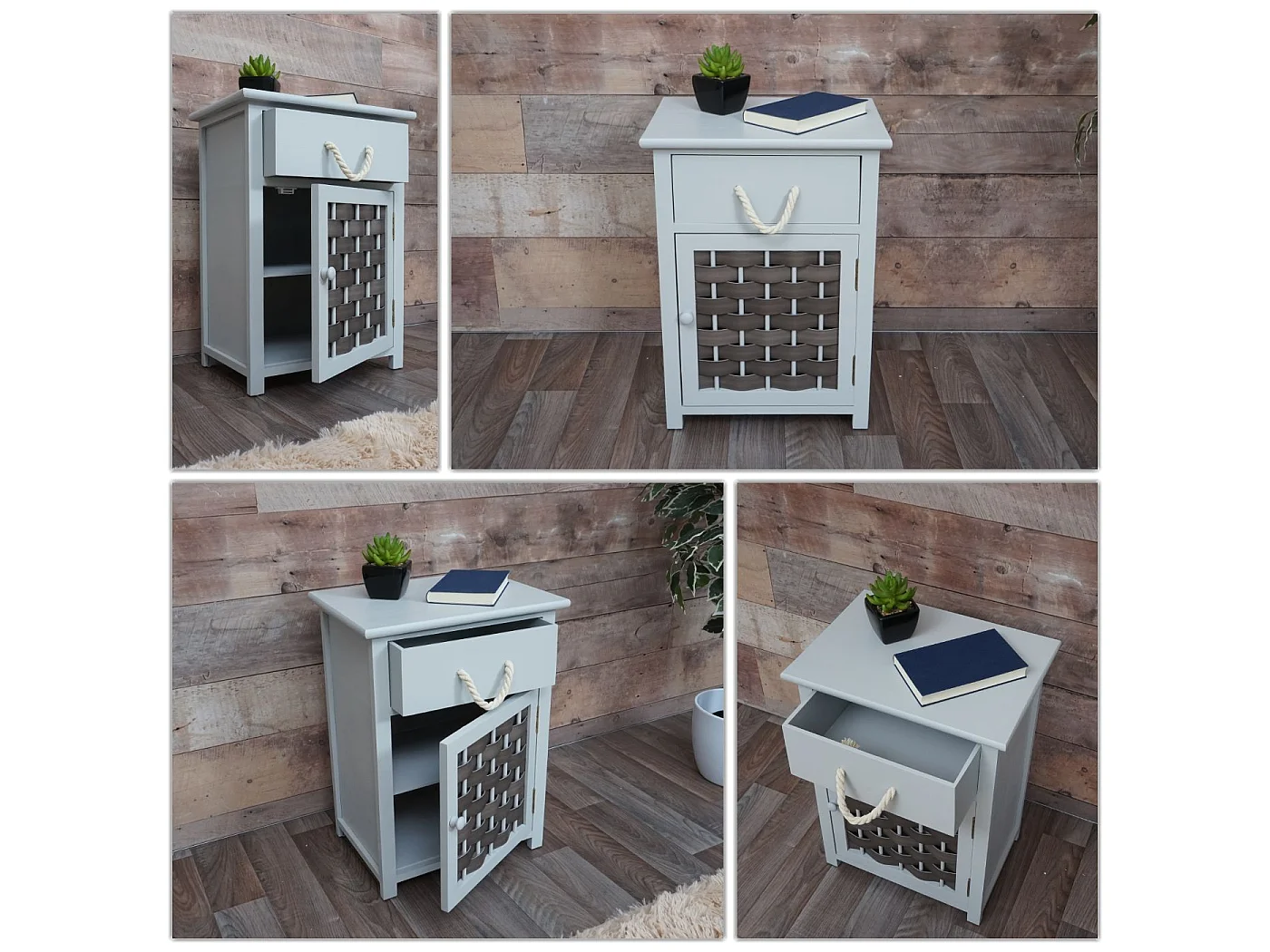 Commode MCW-K83,  gris, poly rotin gris foncé