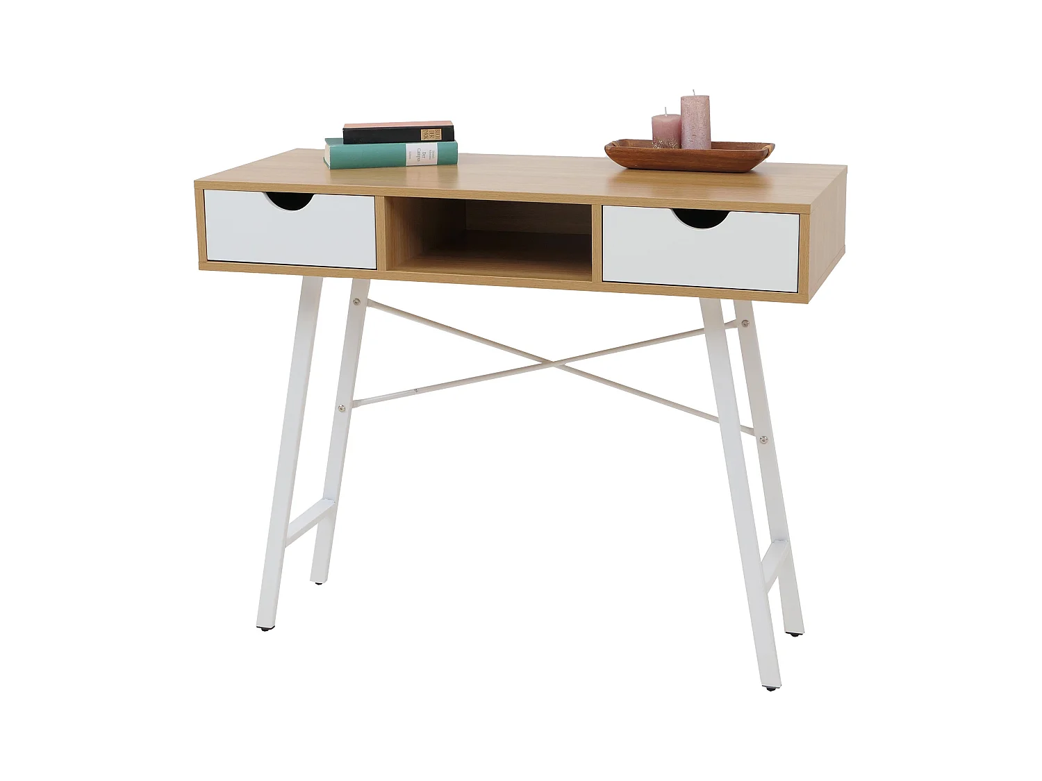 Table console MCW-E92, Console MCW-E92, table de desserte/d'appoint, structure 3D, 100x40cm brun naturel, blanc