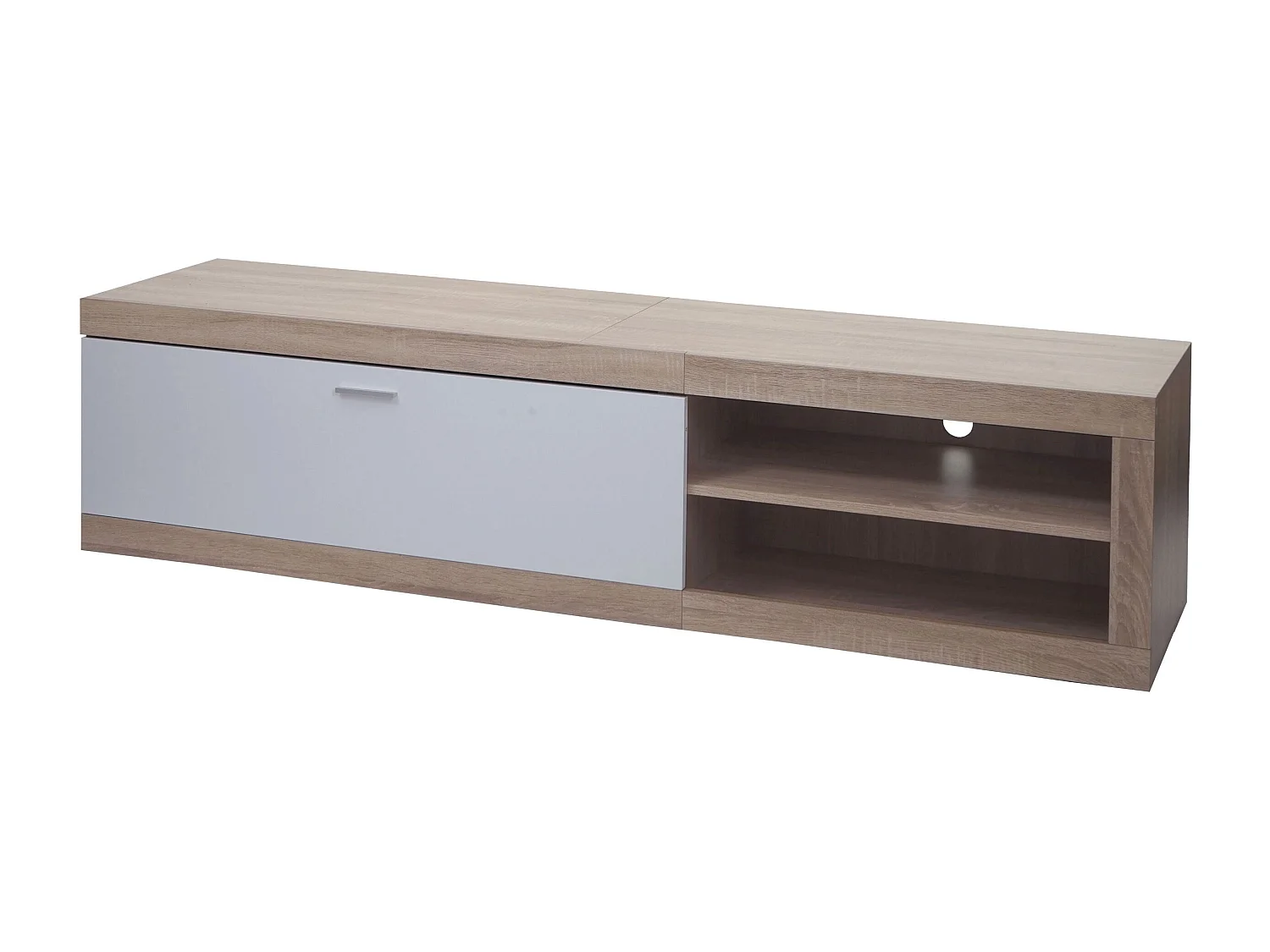 TV-Rack MCW-L33, TV-Board Fernsehtisch Lowboard TV-Schrank Kommode, Holz 43x180x41cm Staufach, Eiche-Optik, weiß