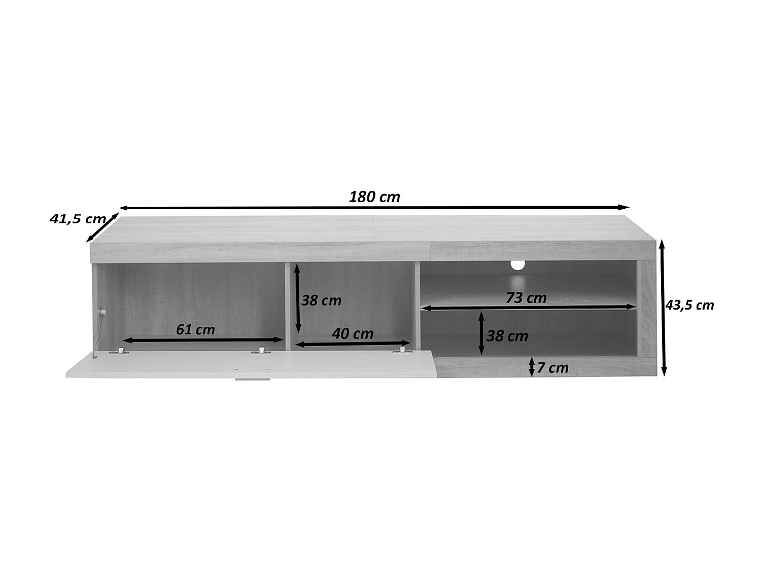 TV-Rack MCW-L33, TV-Board Fernsehtisch Lowboard TV-Schrank Kommode, Holz 43x180x41cm Staufach, Eiche-Optik, weiß