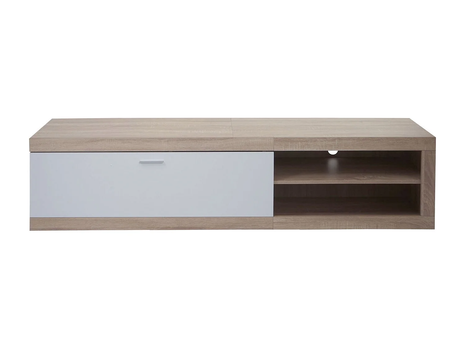TV-Rack MCW-L33, TV-Board Fernsehtisch Lowboard TV-Schrank Kommode, Holz 43x180x41cm Staufach, Eiche-Optik, weiß
