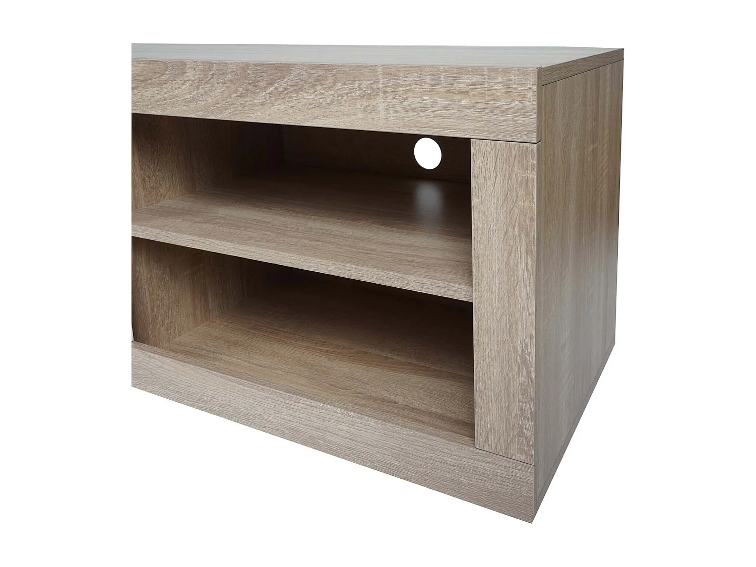 TV-Rack MCW-L33, TV-Board Fernsehtisch Lowboard TV-Schrank Kommode, Holz 43x140x41cm Staufach, Eiche-Optik, weiß