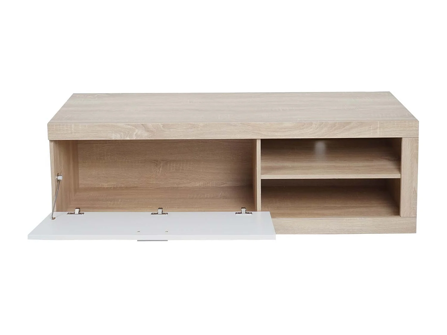 TV-Rack MCW-L33, TV-Board Fernsehtisch Lowboard TV-Schrank Kommode, Holz 43x140x41cm Staufach, Eiche-Optik, weiß