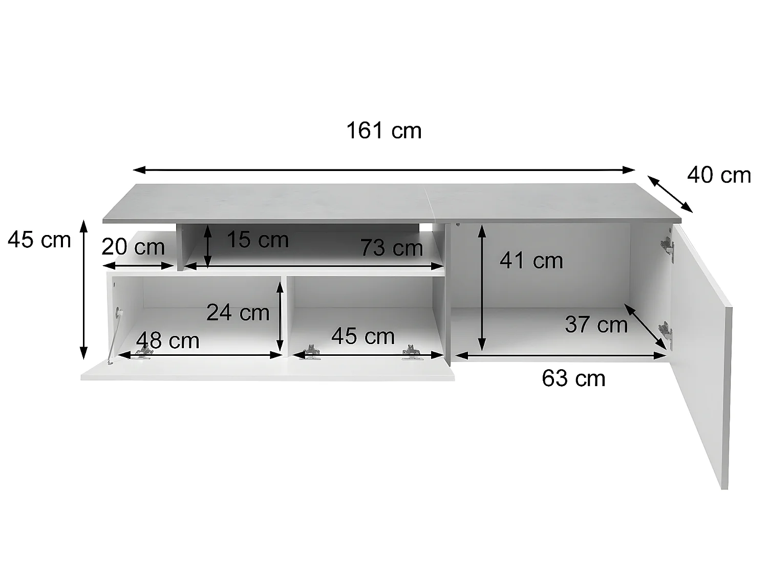 Mobile da salotto porta TV design moderno MCW-L34 45x161x40cm colore grigio e bianco