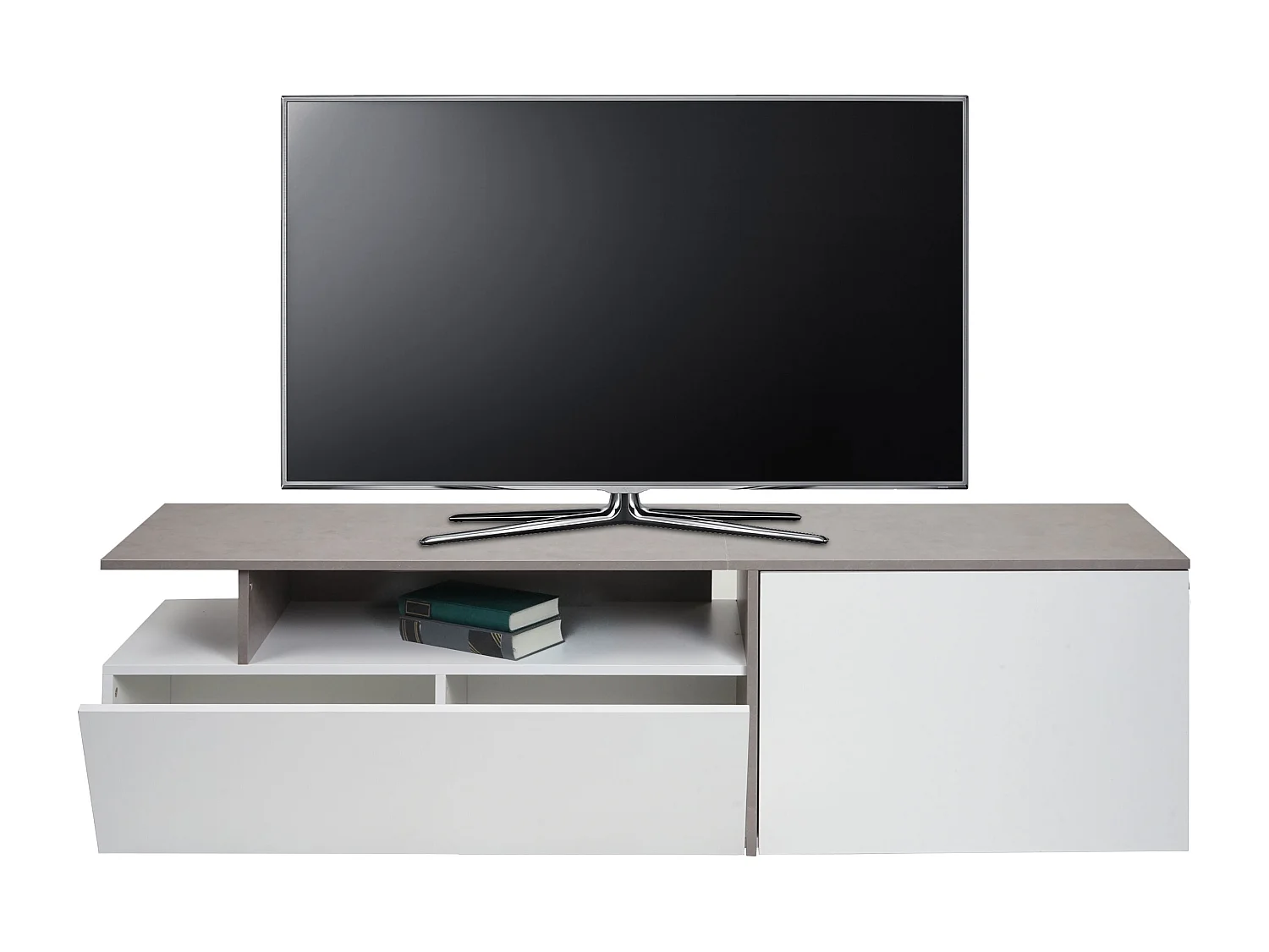 TV-Rack MCW-L34, Lowboard Fernsehtisch Sideboard TV-Schrank Kommode, Holz 45x161x40cm Staufach, Beton-Optik weiß
