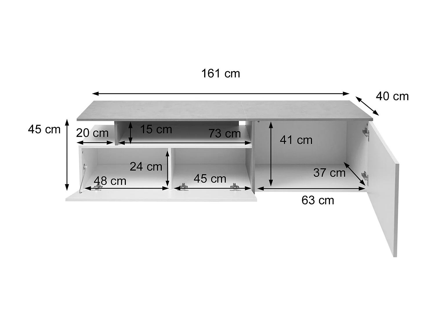 TV-Rack MCW-L34, Lowboard Fernsehtisch Sideboard TV-Schrank Kommode, Holz 45x161x40cm Staufach, Beton-Optik weiß
