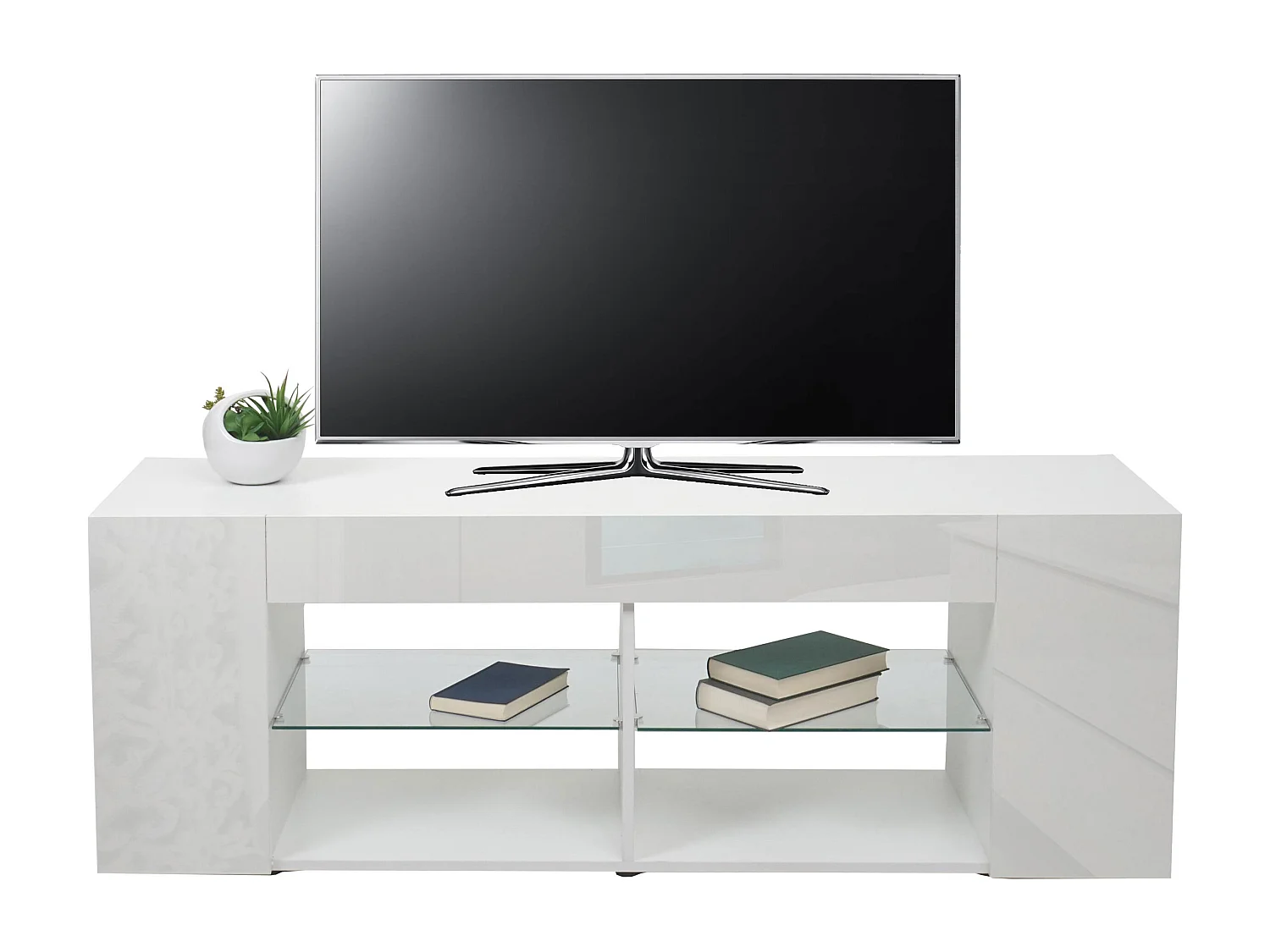 TV-Rack MCW-L36, TV-Board Fernsehtisch Lowboard TV-Schrank Kommode, Holz 50x144x40cm Staufach, hochglanz weiß