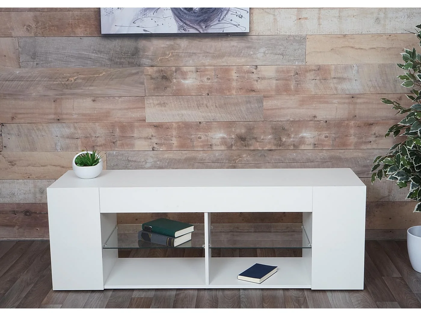 TV-Rack MCW-L36, TV-Board Fernsehtisch Lowboard TV-Schrank Kommode, Holz 50x144x40cm Staufach, hochglanz weiß