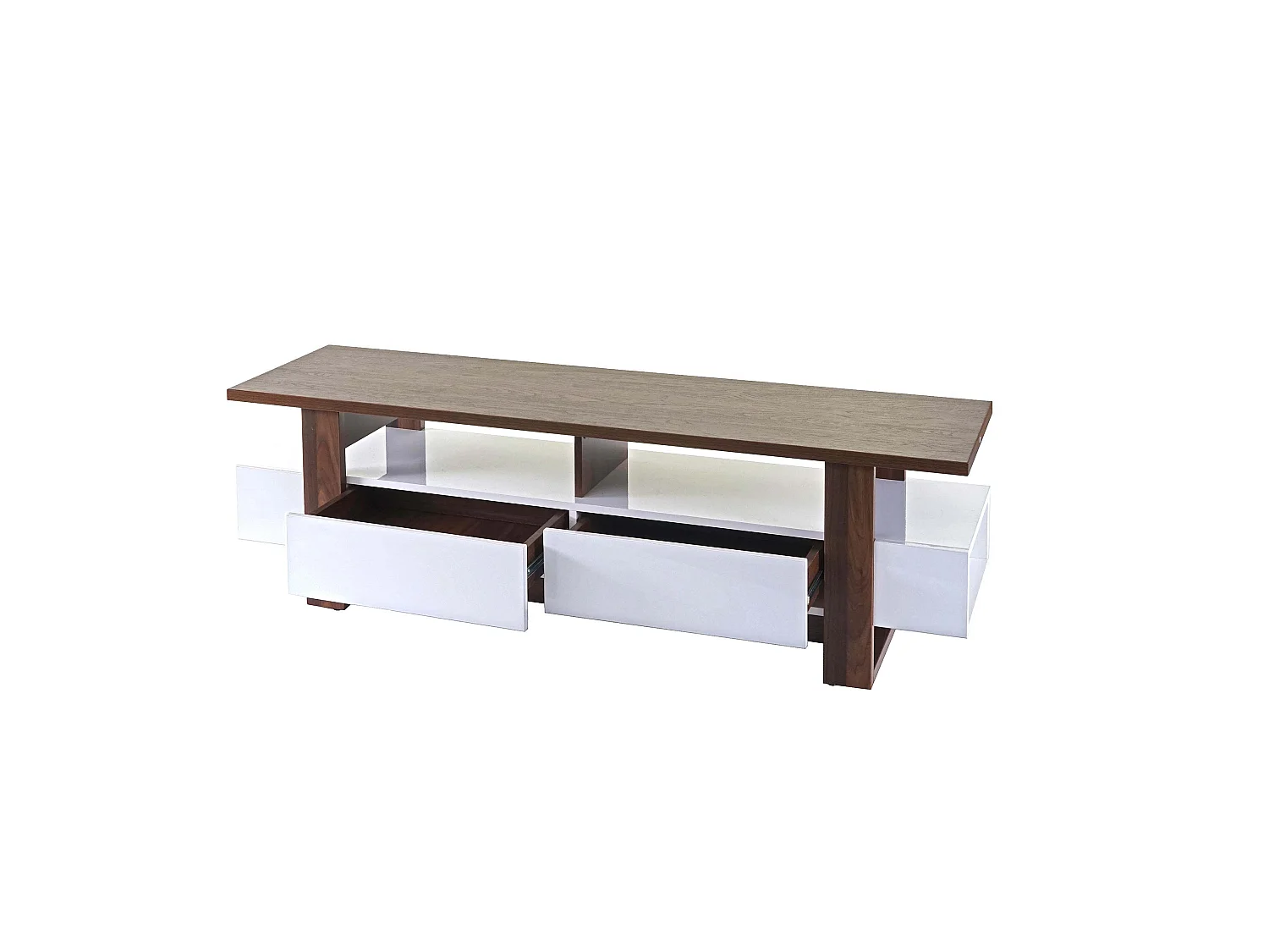 TV-Rack MCW-B51, Fernsehtisch Lowboard Schrank, 3D-Struktur Walnuss-Optik hochglanz 46x150x45cm
