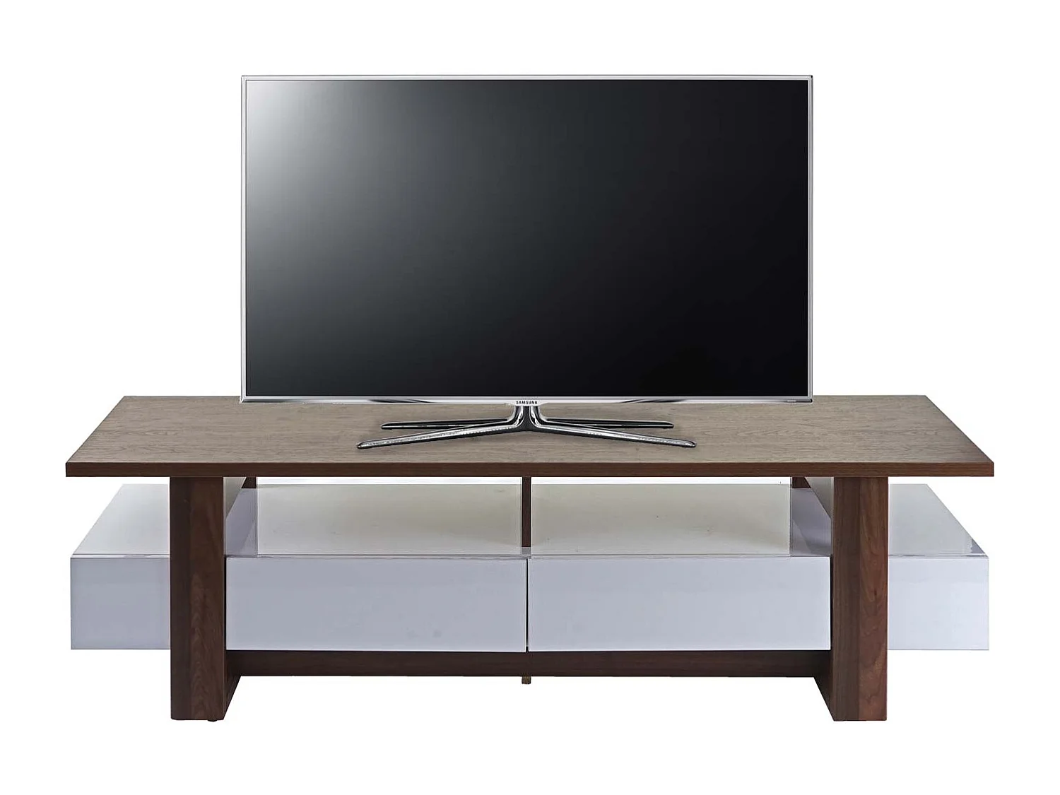 TV-Rack MCW-B51, Fernsehtisch Lowboard Schrank, 3D-Struktur Walnuss-Optik hochglanz 46x150x45cm