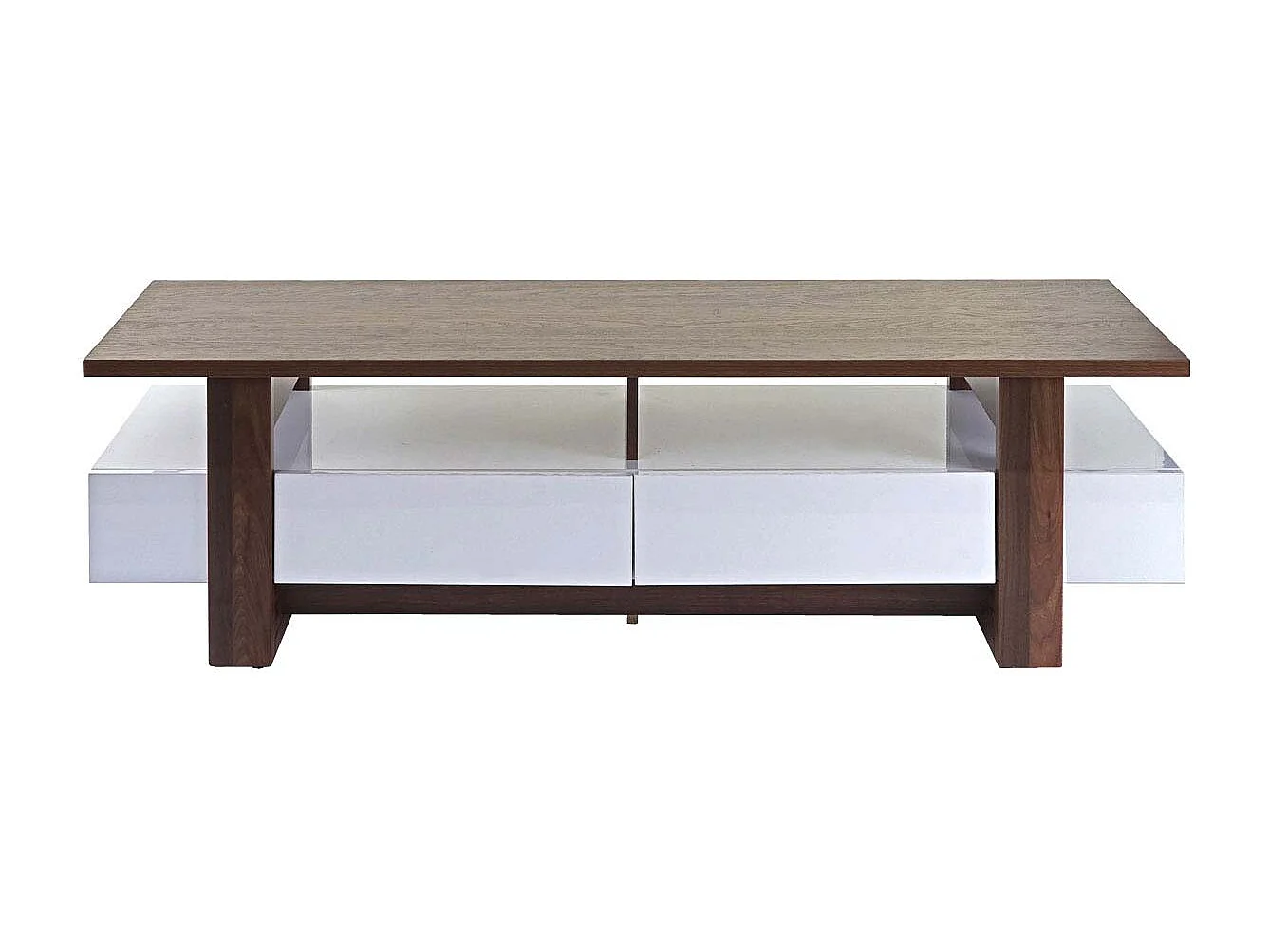 TV-Rack MCW-B51, Fernsehtisch Lowboard Schrank, 3D-Struktur Walnuss-Optik hochglanz 46x150x45cm