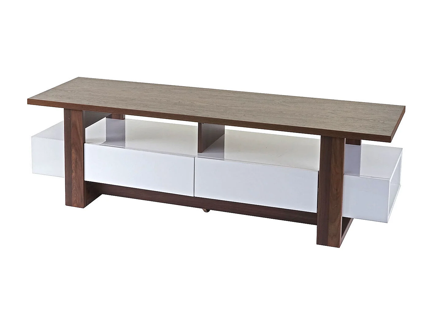 TV-Rack MCW-B51, Fernsehtisch Lowboard Schrank, 3D-Struktur Walnuss-Optik hochglanz 46x150x45cm
